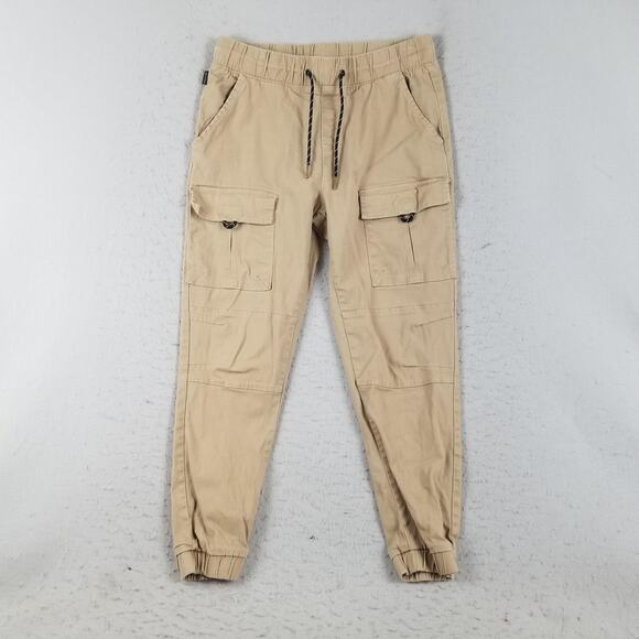 Ring of Fire Jogger Pants Mens Large Khaki Cargo Stretch Twill Cuffed Drawstring - Picture 1 of 13